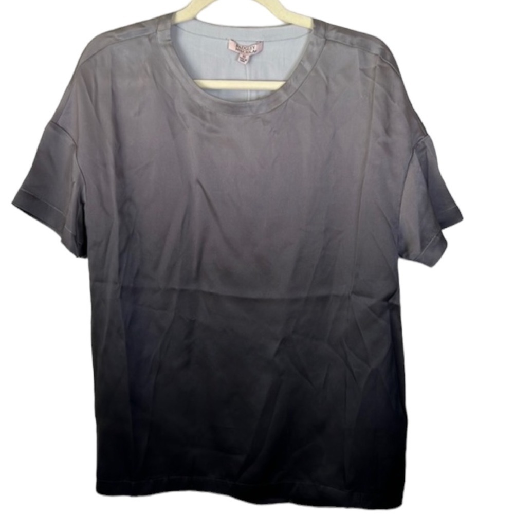 Badgley Mischka Gray And Black Ombré Silk Short Sleeve Top Size XS